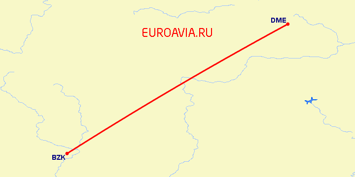 перелет Москва — Брянск на карте