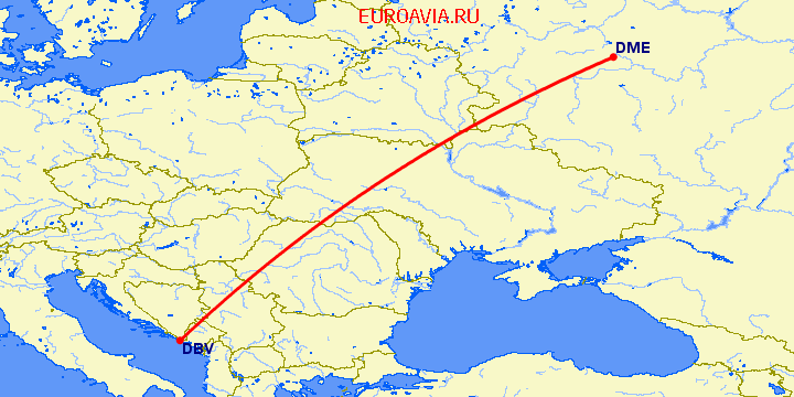 перелет Москва — Дубровник на карте