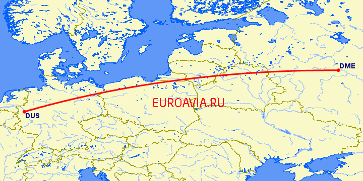 перелет Москва — Дюссельдорф на карте