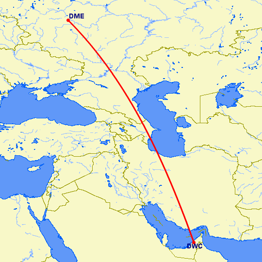 перелет Москва — Дубай на карте