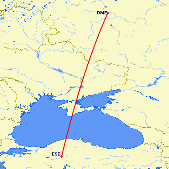 перелет Москва — Анкара на карте