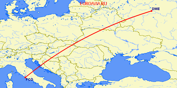 перелет Москва — Рим на карте