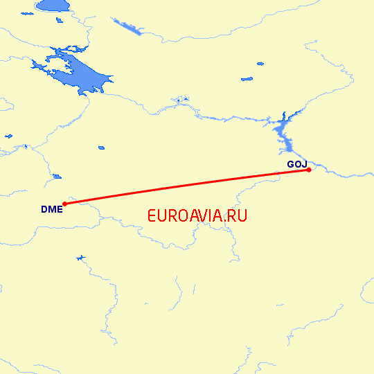 перелет Москва — Нижний Новгород на карте