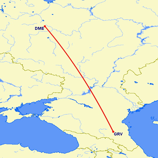 перелет Москва — Грозный на карте