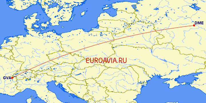 перелет Москва — Женева на карте
