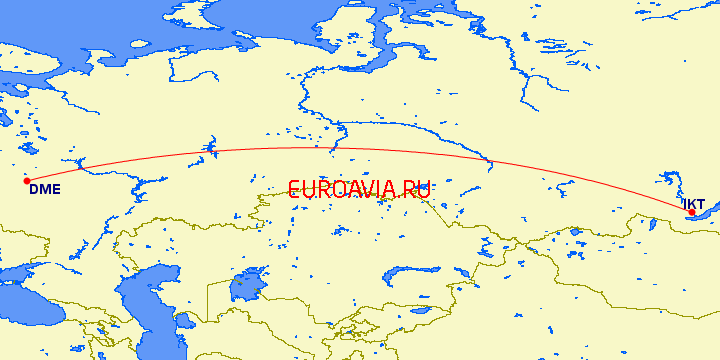 перелет Москва — Иркутск на карте