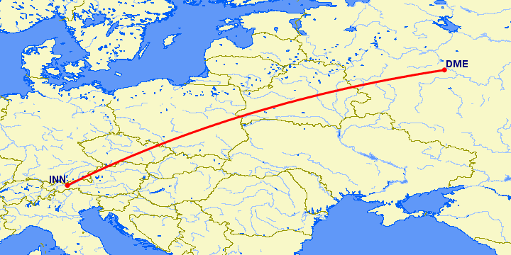перелет Москва — Инсбрук на карте