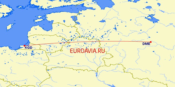 перелет Москва — Калининград на карте