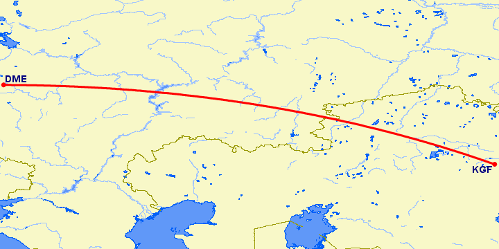 перелет Москва — Караганда на карте