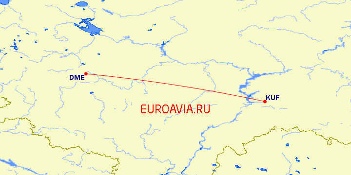 перелет Москва — Самара на карте