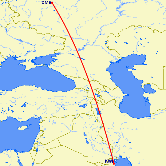 перелет Москва — Кувейт на карте