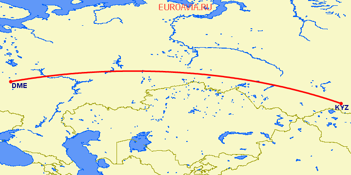 перелет Москва — Кызыл на карте