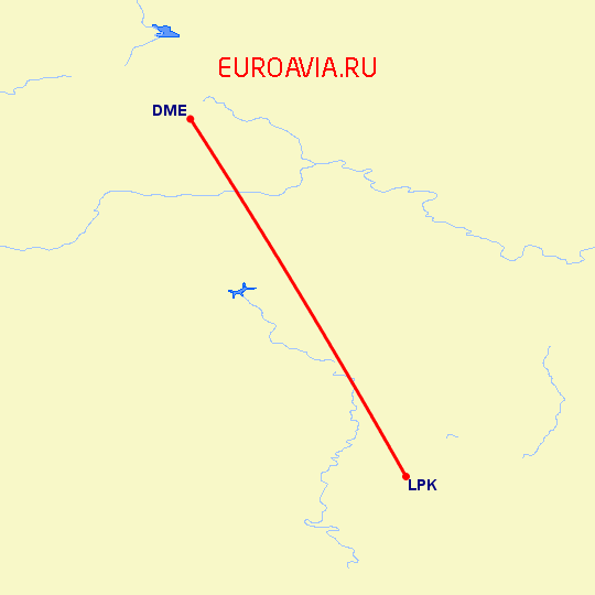 перелет Москва — Липецк на карте