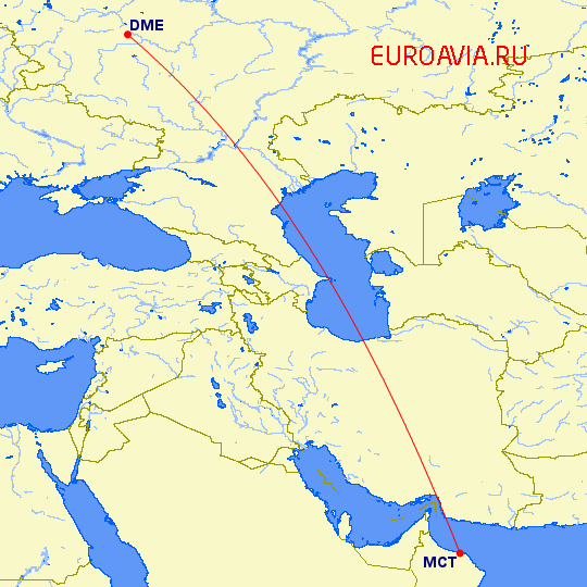 перелет Москва — Маскат на карте