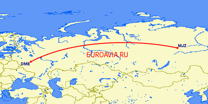 перелет Москва — Мирный на карте
