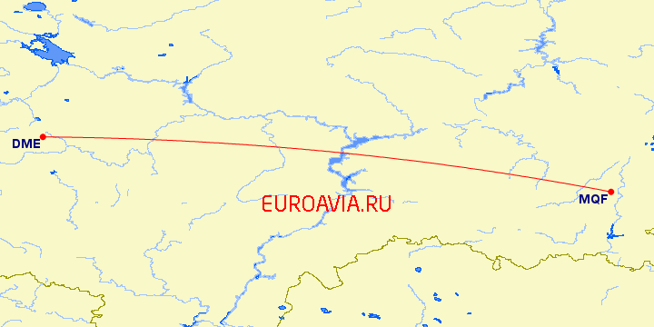 перелет Москва — Магнитогорск на карте