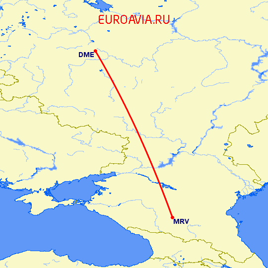 перелет Москва — Минеральные Воды на карте