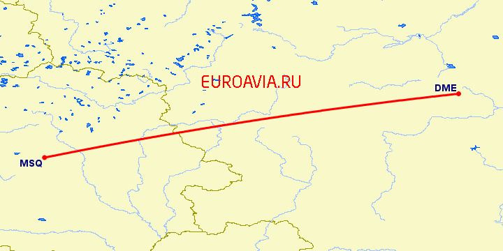 перелет Москва — Минск на карте