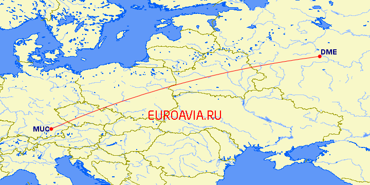 перелет Москва — Мюнхен на карте