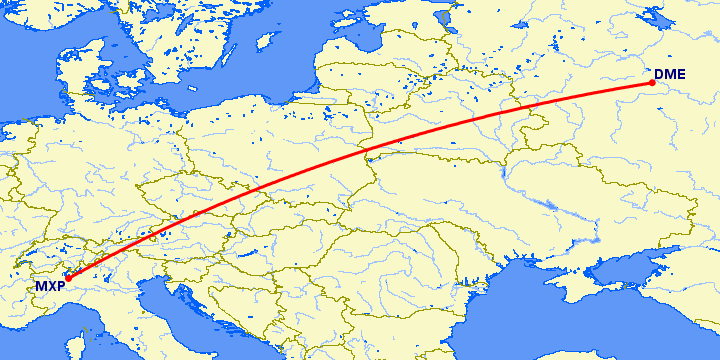 перелет Москва — Милан на карте