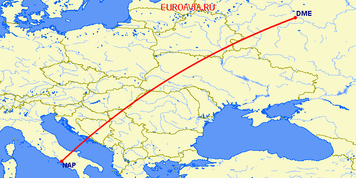 перелет Москва — Неаполь на карте