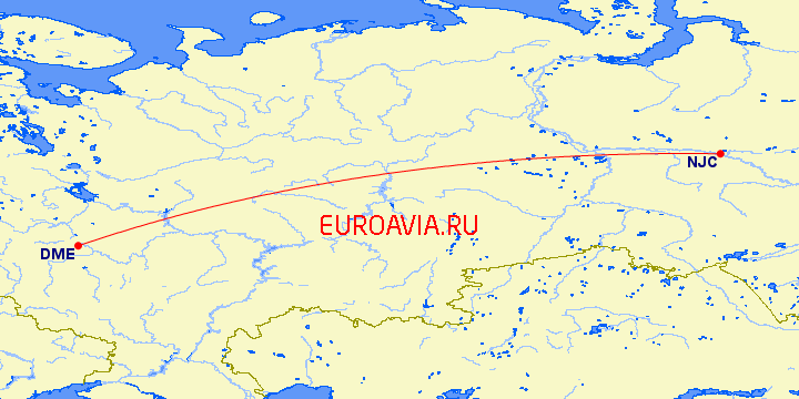 перелет Москва — Нижневартовск на карте