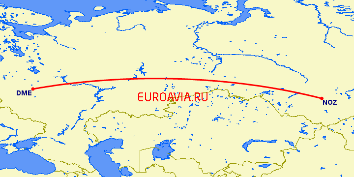 перелет Москва — Новокузнецк на карте