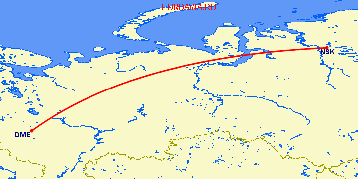 перелет Москва — Норильск на карте