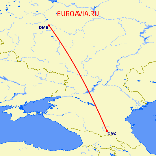 перелет Москва — Владикавказ на карте