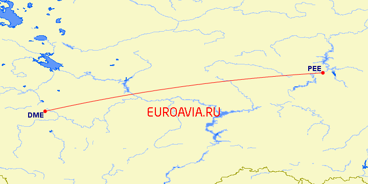 перелет Москва — Пермь на карте