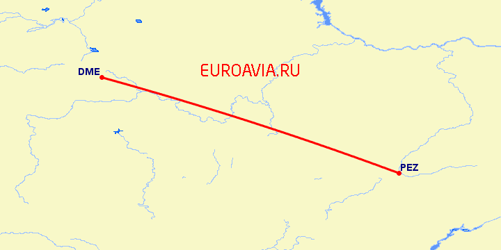 перелет Москва — Пенза на карте