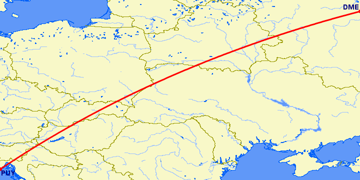 перелет Москва — Пула на карте