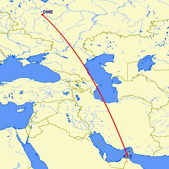 перелет Москва — Рас аль Хайма на карте