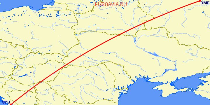 перелет Москва — Сплит на карте