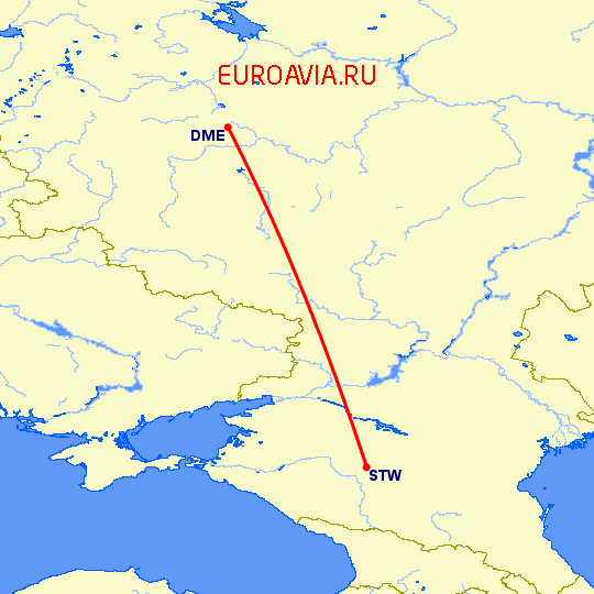 перелет Москва — Ставрополь на карте