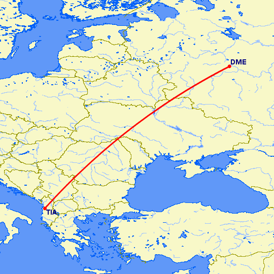 перелет Москва — Тирана на карте