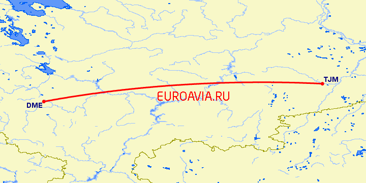 перелет Москва — Тюмень на карте