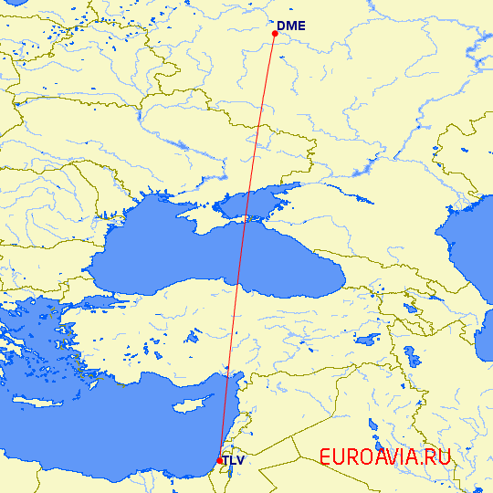 перелет Москва — Тель Авив на карте