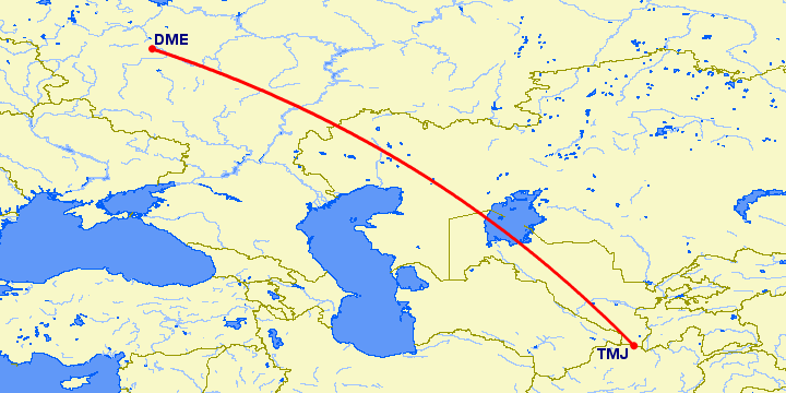 перелет Москва — Термез на карте