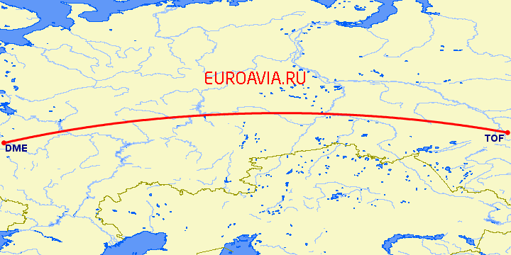 перелет Москва — Томск на карте