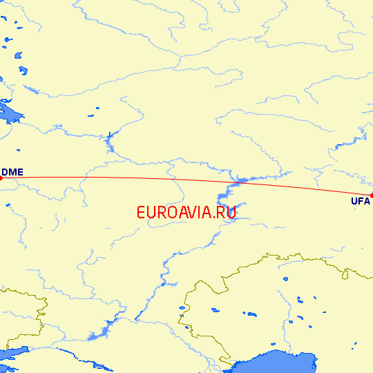 перелет Москва — Уфа на карте