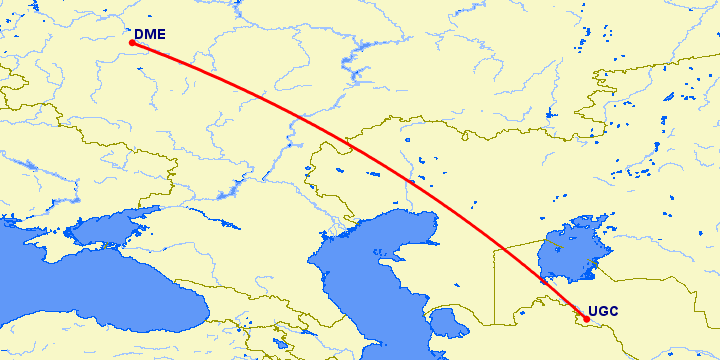 перелет Москва — Ургенч на карте