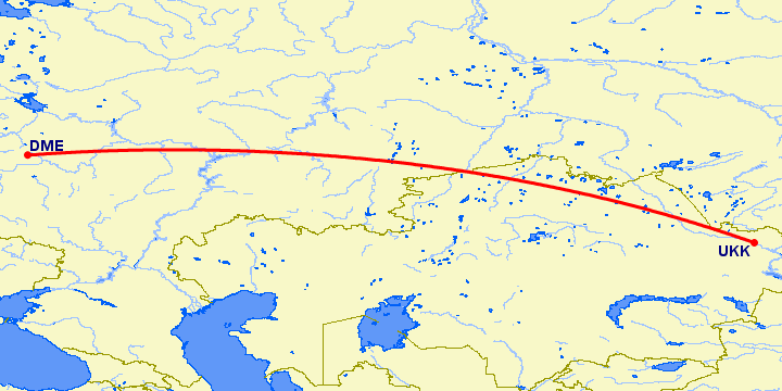 перелет Москва — Усть Каменогорск на карте