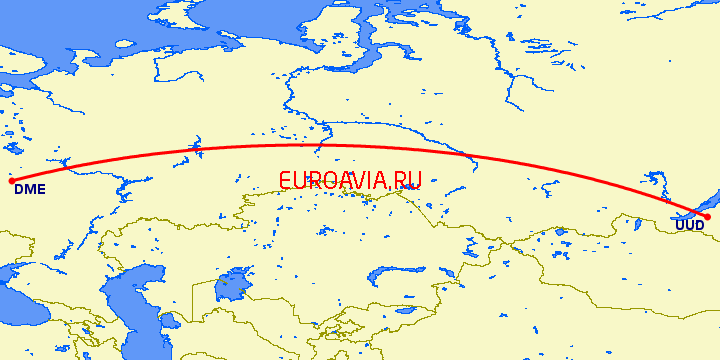 перелет Москва — Улан Удэ на карте