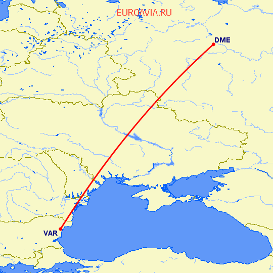 перелет Москва — Варна на карте