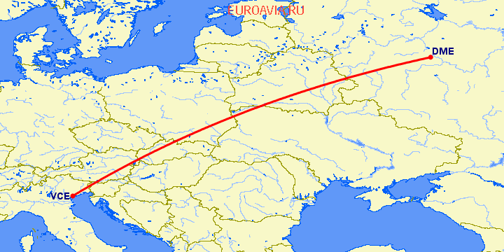 перелет Москва — Венеция на карте