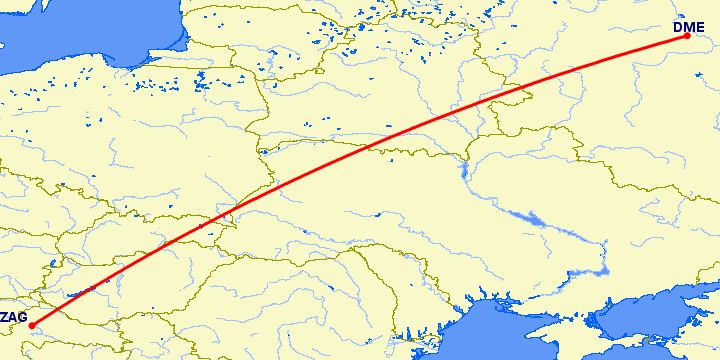 перелет Москва — Загреб на карте
