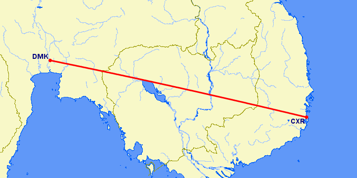 перелет Бангкок — Камрань на карте