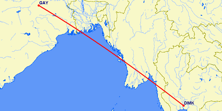 перелет Бангкок — Гайя на карте