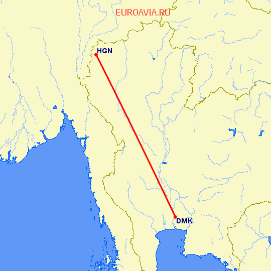 перелет Бангкок — Мей Хонг Сон на карте
